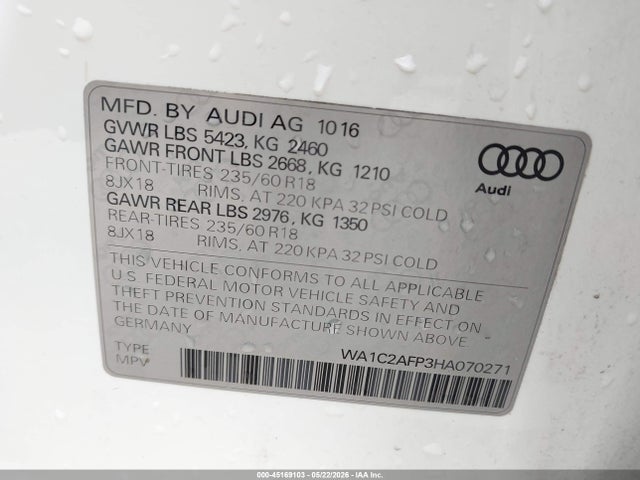 Aukcja sprzedaży 2017 Audi Q5 2.0t Premium, vin: WA1C2AFP3HA070271, numer aukcji: 45169103