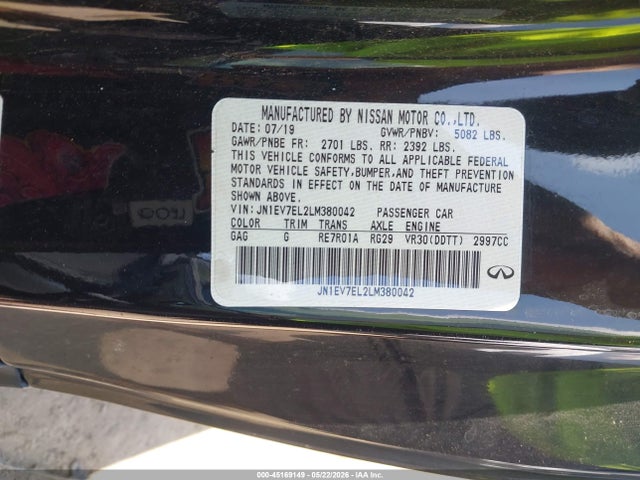 Продажа на аукционе авто 2020 Infiniti Q60 Luxe Awd, vin: JN1EV7EL2LM380042, номер лота: 45169149