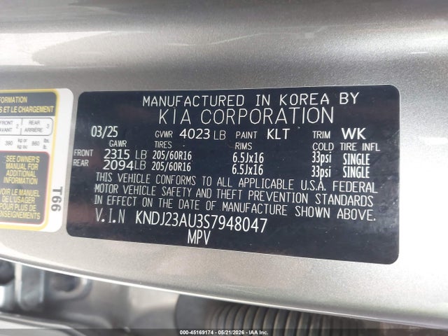 2025 Kia Soul Lx მანქანა იყიდება აუქციონზე, vin: KNDJ23AU3S7948047, აუქციონის ნომერი: 45169174