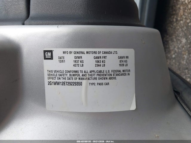 Продаж на аукціоні авто 2002 Chevrolet Monte Carlo Ls, vin: 2G1WW12E729229350, номер лоту: 45169193