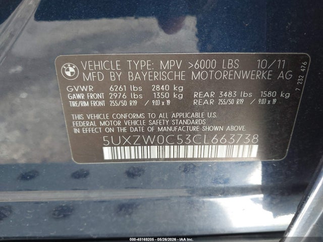 2012 Bmw X5 Xdrive35d მანქანა იყიდება აუქციონზე, vin: 5UXZW0C53CL663738, აუქციონის ნომერი: 45169205
