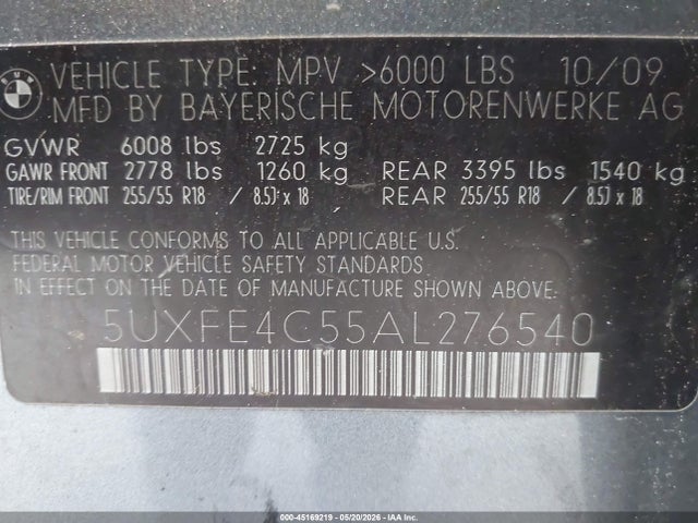 Aukcja sprzedaży 2010 Bmw X5 Xdrive30i, vin: 5UXFE4C55AL276540, numer aukcji: 45169219