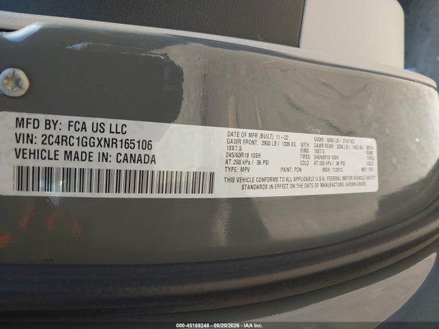 Продажа на аукционе авто 2022 Chrysler Pacifica Limited, vin: 2C4RC1GGXNR165106, номер лота: 45169248