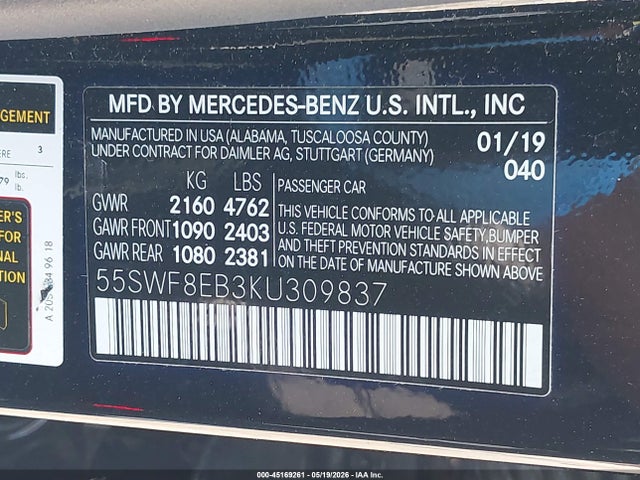 Продажа на аукционе авто 2019 Mercedes-benz C 300 4matic, vin: 55SWF8EB3KU309837, номер лота: 45169261