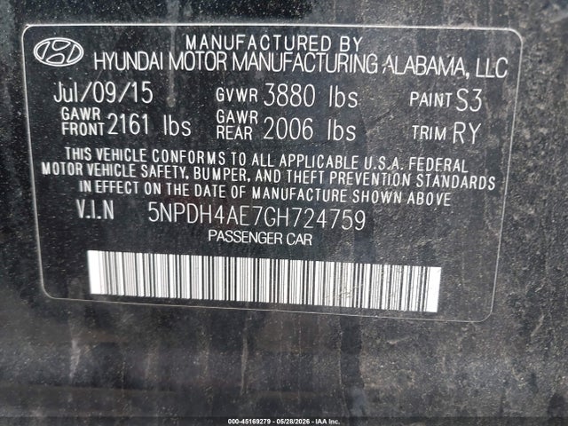 5NPDH4AE7GH724759 Hyundai Elantra Value Edition