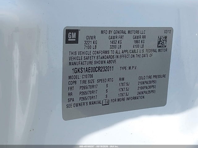 2012 Gmc Yukon Sle მანქანა იყიდება აუქციონზე, vin: 1GKS1AE00CR232011, აუქციონის ნომერი: 45169287