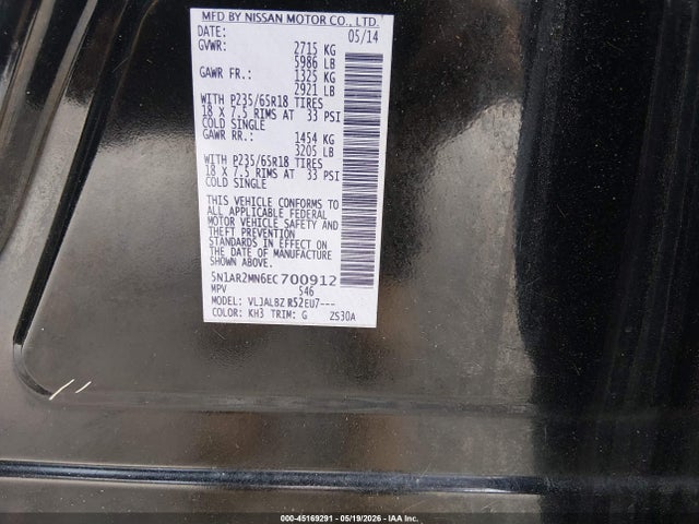 Продаж на аукціоні авто 2014 Nissan Pathfinder S, vin: 5N1AR2MN6EC700912, номер лоту: 45169291