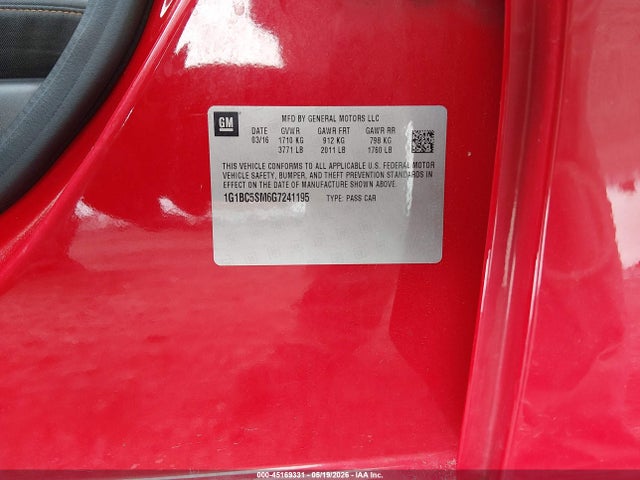 Продажа на аукционе авто 2016 Chevrolet Cruze Ls Auto, vin: 1G1BC5SM6G7241195, номер лота: 45169331