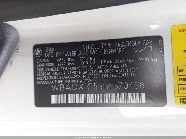 Aukcja sprzedaży 2011 Bmw 335is, vin: WBADX1C55BE570458, numer aukcji: 45169335