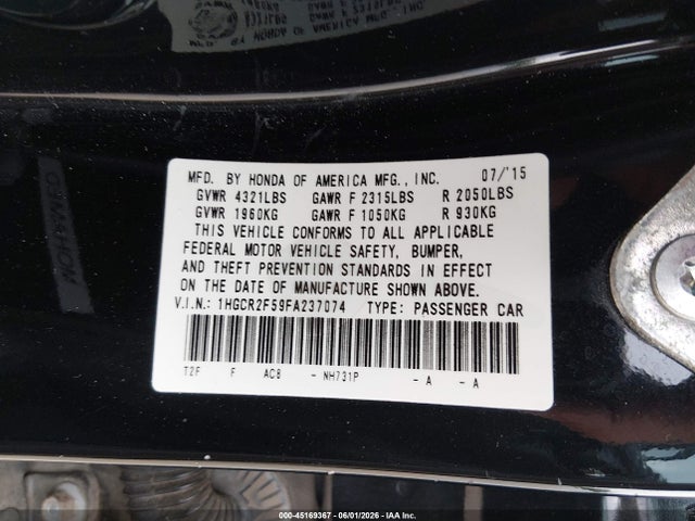 1HGCR2F59FA237074 Honda Accord Sport