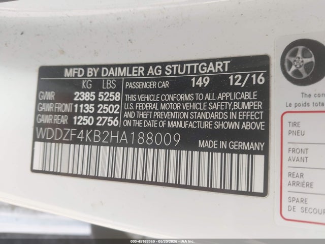 2017 Mercedes-benz E 300 4matic მანქანა იყიდება აუქციონზე, vin: WDDZF4KB2HA188009, აუქციონის ნომერი: 45169369