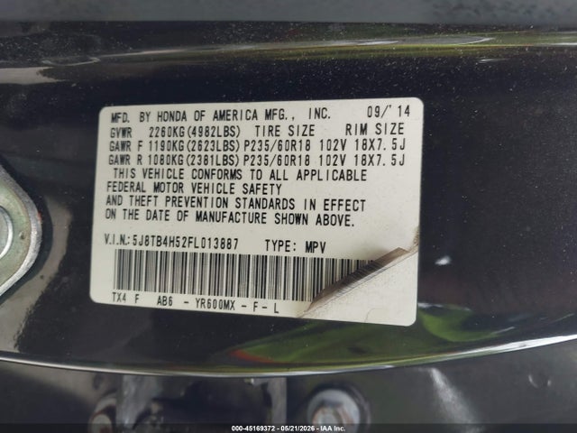 Aukcja sprzedaży 2015 Acura Rdx, vin: 5J8TB4H52FL013887, numer aukcji: 45169372