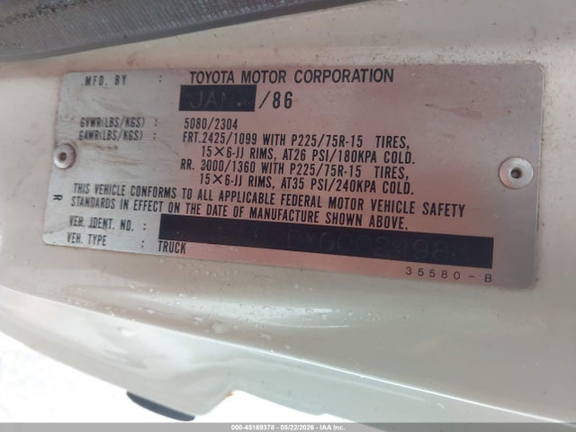 Продажа на аукционе авто 1986 Toyota 4runner Rn60, vin: JT4RN62DXG0024988, номер лота: 45169378