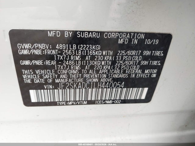 Продажа на аукционе авто 2020 Subaru Forester, vin: JF2SKADC1LH440054, номер лота: 45169401
