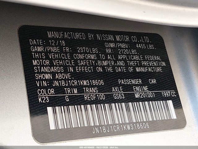 JN1BJ1CR1KW318606 Nissan Rogue Sport S