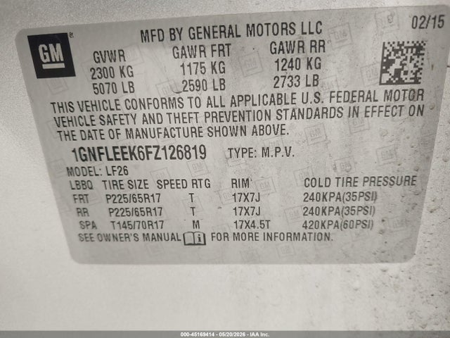Aukcja sprzedaży 2015 Chevrolet Equinox Ls, vin: 1GNFLEEK6FZ126819, numer aukcji: 45169414