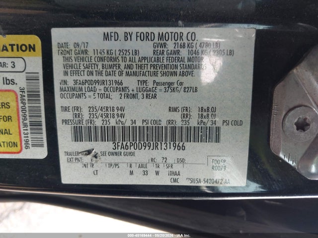 Продажа на аукционе авто 2018 Ford Fusion Titanium, vin: 3FA6P0D99JR131966, номер лота: 45169444