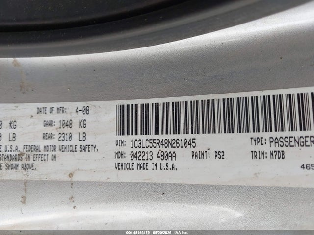 Aukcja sprzedaży 2008 Chrysler Sebring Touring, vin: 1C3LC55R48N261045, numer aukcji: 45169459