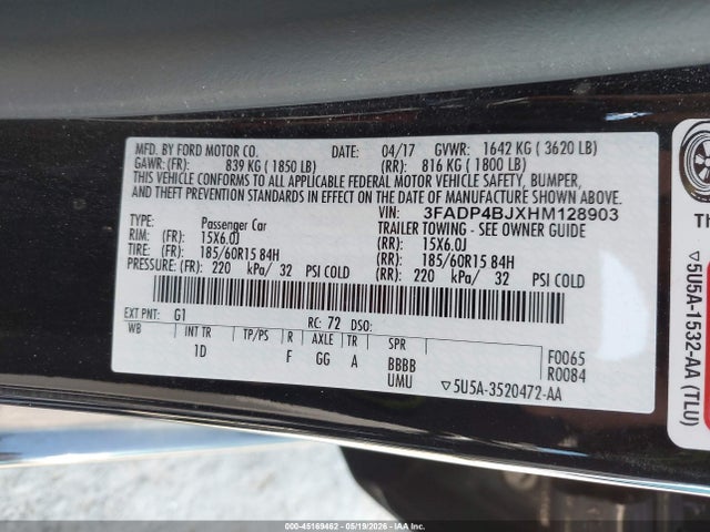 Продаж на аукціоні авто 2017 Ford Fiesta Se, vin: 3FADP4BJXHM128903, номер лоту: 45169462