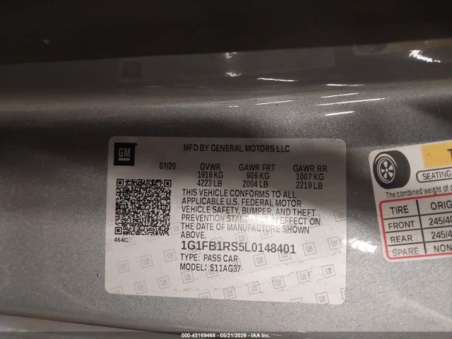 1G1FB1RS5L0148401 Chevrolet Camaro Rwd 1lt