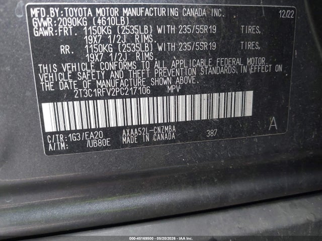 Aukcja sprzedaży 2023 Toyota Rav4 Xle Premium, vin: 2T3C1RFV2PC217106, numer aukcji: 45169500