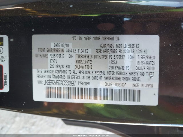 45169501 :رقم المزاد ، JM3ER2W57A0330897 vin ، 2010 Mazda Cx-7 I Sv مزاد بيع