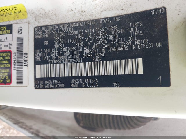 Продаж на аукціоні авто 2011 Toyota Tundra Grade 4.6l V8, vin: 5TFRM5F13BX024201, номер лоту: 45169507