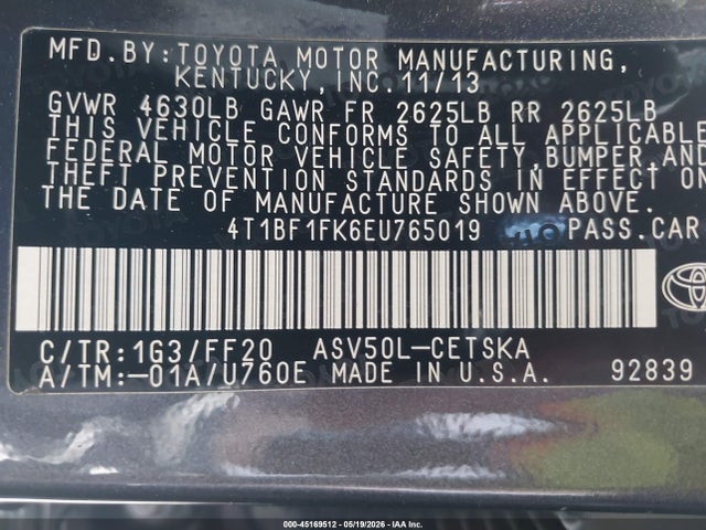 Aukcja sprzedaży 2014 Toyota Camry Se Sport, vin: 4T1BF1FK6EU765019, numer aukcji: 45169512