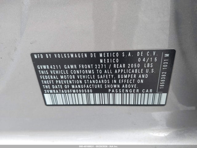 45169531 :رقم المزاد ، 3VWRA7AU6FM090580 vin ، 2015 Volkswagen Golf Tdi S 4-door مزاد بيع
