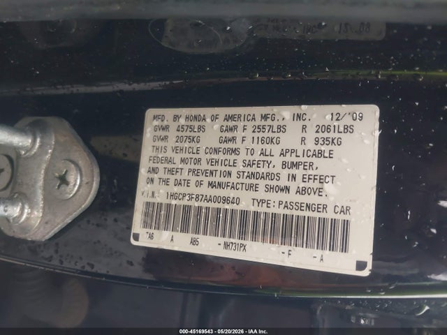 Продаж на аукціоні авто 2010 Honda Accord 3.5 Ex-l, vin: 1HGCP3F87AA009640, номер лоту: 45169543