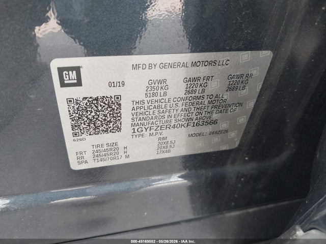45169552 :رقم المزاد ، 1GYFZER40KF163566 vin ، 2019 Cadillac Xt4 Sport مزاد بيع