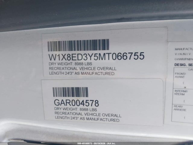 45169573 :رقم المزاد ، W1X8ED3Y5MT066755 vin ، 2022 Forest River 2400q- Sunseeker Mb مزاد بيع