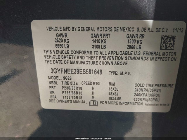 Aukcja sprzedaży 2014 Cadillac Srx Luxury Collection, vin: 3GYFNEE39ES581648, numer aukcji: 45169611