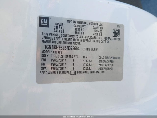 Aukcja sprzedaży 2011 Chevrolet Suburban 1500 Ls, vin: 1GNSKHE32BR329664, numer aukcji: 45169652