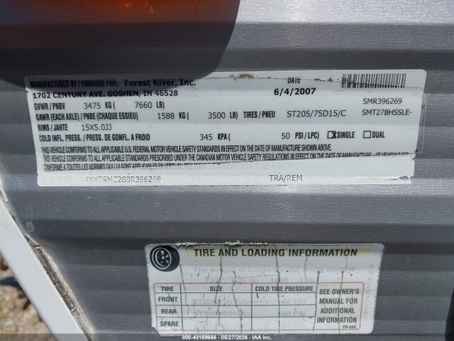 45169666 :رقم المزاد ، 4X4TSMC288R396269 vin ، 2008 Salem M27bhs مزاد بيع