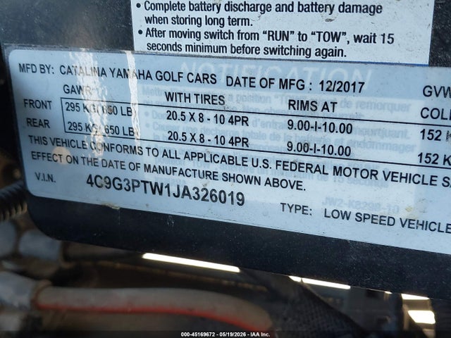 4C9G3PTW1JA326019 Yamaha Electric