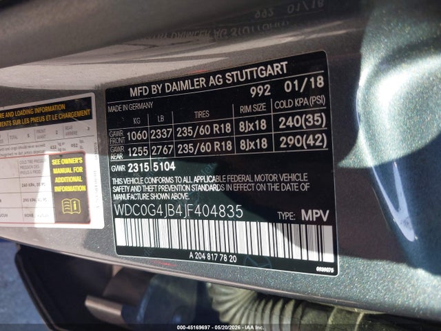 Продаж на аукціоні авто 2018 Mercedes-benz Glc 300, vin: WDC0G4JB4JF404835, номер лоту: 45169697