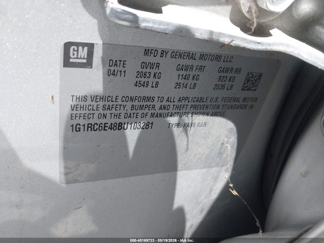 2011 Chevrolet Volt მანქანა იყიდება აუქციონზე, vin: 1G1RC6E48BU103281, აუქციონის ნომერი: 45169723