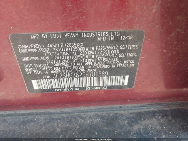 Продаж на аукціоні авто 2009 Subaru Forester 2.5x, vin: JF2SH63629H781589, номер лоту: 45169727