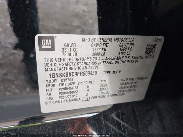 Chevrolet Tahoe Lt 2015 1GNSKBKC9FR609430 Image 9