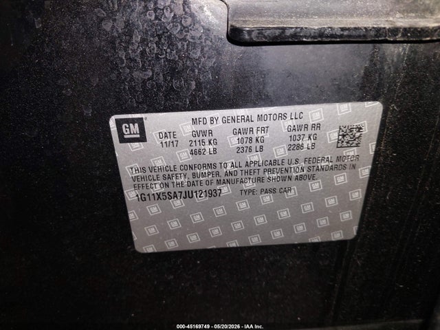 Aukcja sprzedaży 2018 Chevrolet Impala 1fl, vin: 1G11X5SA7JU121937, numer aukcji: 45169749