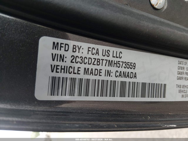 Auction sale of the 2021 Dodge Challenger R/t, vin: 2C3CDZBT7MH573559, lot number: 45169752