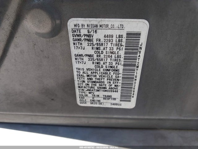 2016 Nissan Rogue S მანქანა იყიდება აუქციონზე, vin: JN8AT2MT1GW028946, აუქციონის ნომერი: 45169762