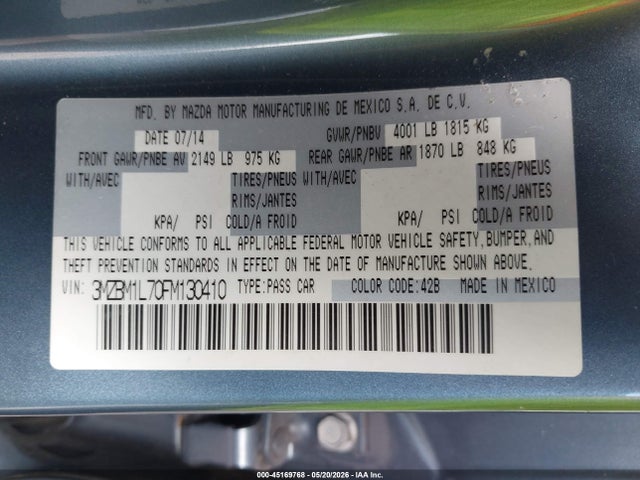 Продажа на аукционе авто 2015 Mazda Mazda3 I Touring, vin: 3MZBM1L70FM130410, номер лота: 45169768