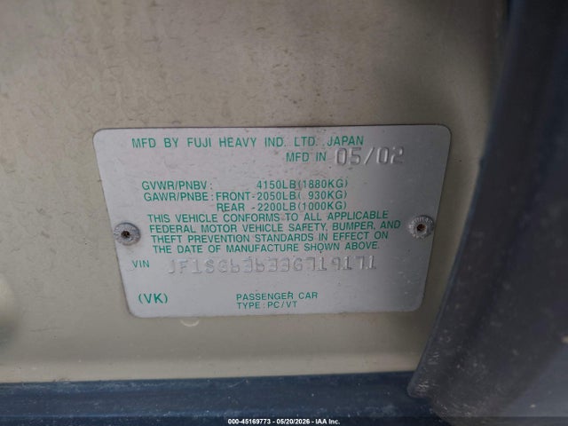 45169773 :رقم المزاد ، JF1SG63633G719171 vin ، 2003 Subaru Forester X مزاد بيع