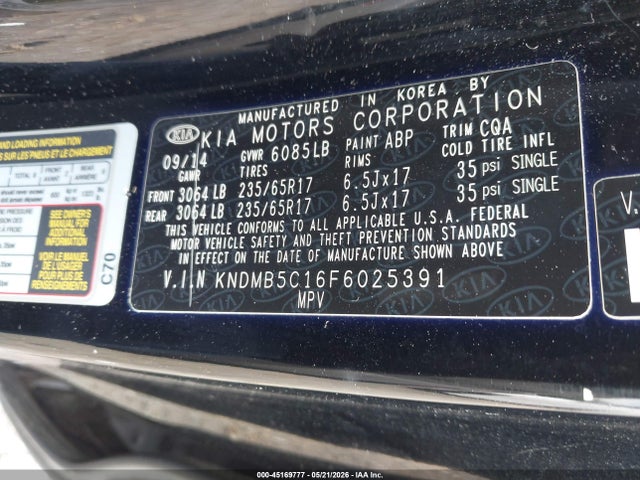Aukcja sprzedaży 2015 Kia Sedona Lx, vin: KNDMB5C16F6025391, numer aukcji: 45169777