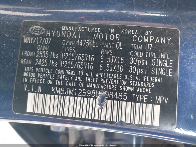 Aukcja sprzedaży 2008 Hyundai Tucson Gls, vin: KM8JM12B98U708485, numer aukcji: 45169778