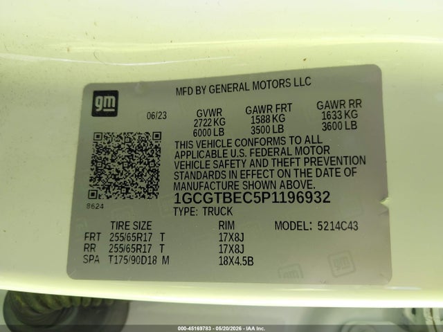 1GCGTBEC5P1196932 Chevrolet Colorado 4wd Short Box Wt