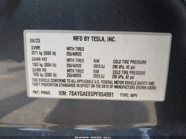 Aukcja sprzedaży 2023 Tesla Model Y Awd/long Range Dual Motor All-wheel Drive, vin: 7SAYGAEE5PF854991, numer aukcji: 45169790