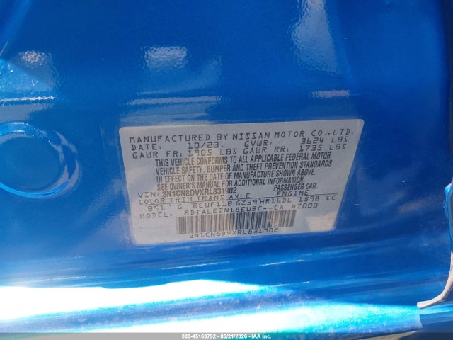 Aukcja sprzedaży 2024 Nissan Versa 1.6 S, vin: 3N1CN8DVXRL831902, numer aukcji: 45169792